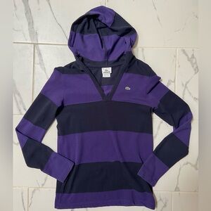 Lacoste Long Sleeve Hoodie with Purple & Black Stripes, Women’s Size 38/Medium